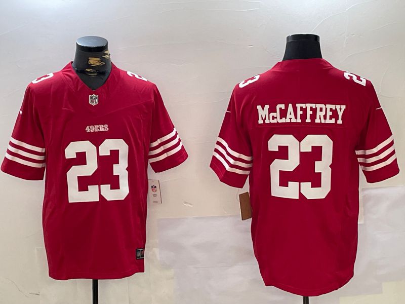 Men San Francisco 49ers #23 Mccaffrey Red Three generations 2024 Nike Vapor Limited NFL Jersey style 5